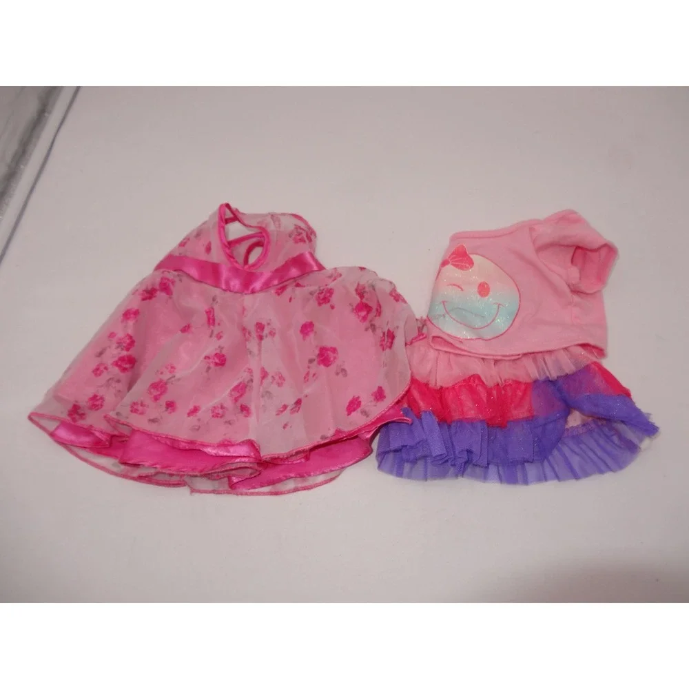 Build A Bear Pink Floral Dress and Smiley Face Skirt Set 2 pc Outfit